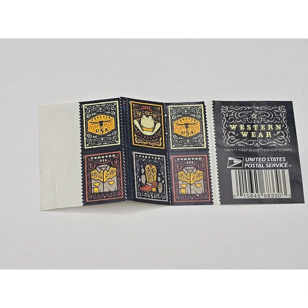 USPS Western Wear Forever Stamps Booklet 20 First Class Postage Cowboy Boots Hat